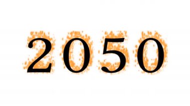 2050 yangın metni efekti beyaz izole arkaplan. Yüksek görsel etkiyle canlandırılmış metin efekti. harf ve metin efekti.