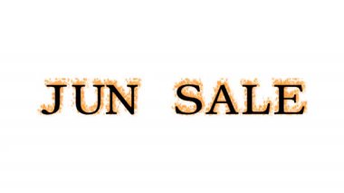 Jun Sale yangın efekti beyaz izole arka plan. Yüksek görsel etkiyle canlandırılmış metin efekti. harf ve metin efekti.