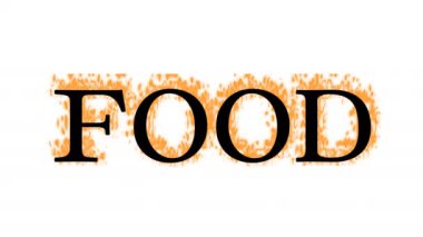Gıda ateş etkisi beyaz izole arka plan. Yüksek görsel etkiyle canlandırılmış metin efekti. harf ve metin efekti.