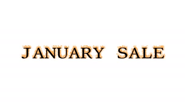 January Sale Fire Text Effect White Isolated Background Animated Text — Stock Video