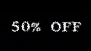 % 50 kapalı metin efekti siyah izole arka plan. Yüksek görsel etkiyle canlandırılmış metin efekti. harf ve metin efekti.