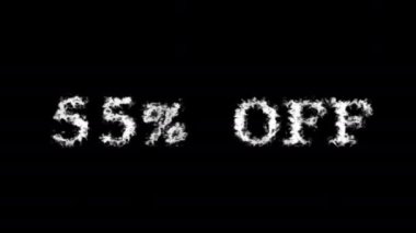 % 55 kapalı metin efekti siyah izole arka plan. Yüksek görsel etkiyle canlandırılmış metin efekti. harf ve metin efekti.