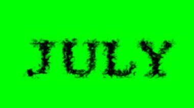 Temmuz dumanı efekti yeşil izole arkaplan. Yüksek görsel etkiyle canlandırılmış metin efekti. harf ve metin efekti.