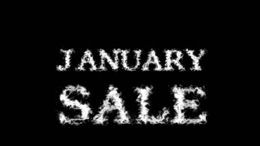 Ocak ayındaki indirimli metin efekti siyah izole arka plan. Yüksek görsel etkiyle canlandırılmış metin efekti. harf ve metin efekti.