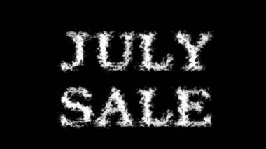 Temmuz Satış Bulutu metin efekti siyah izole arkaplan. Yüksek görsel etkiyle canlandırılmış metin efekti. harf ve metin efekti.