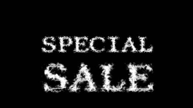 Özel indirimli bulut metin efekti siyah izole arka plan. Yüksek görsel etkiyle canlandırılmış metin efekti. harf ve metin efekti.