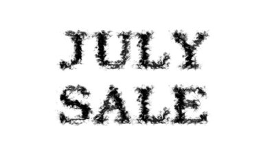 Temmuz ayı duman efekti beyaz izole arka plan. Yüksek görsel etkiyle canlandırılmış metin efekti. harf ve metin efekti.