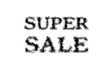 Süper Satış Duman Mesaj Efekti beyaz izole arka plan. Yüksek görsel etkiyle canlandırılmış metin efekti. harf ve metin efekti.