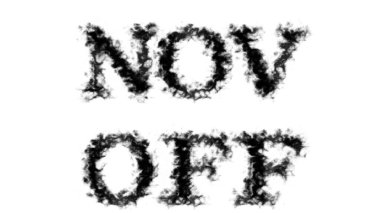 Nov Off duman etkisi beyaz izole arkaplan. Yüksek görsel etkiyle canlandırılmış metin efekti. harf ve metin efekti.