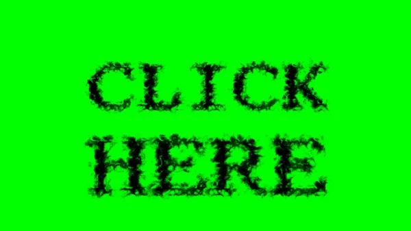 Click Here Smoke Text Effect Green Isolated Background Animated Text — Stock Photo, Image