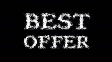 En iyi teklif bulutlu metin efekti siyah izole arkaplan. Yüksek görsel etkiyle canlandırılmış metin efekti. harf ve metin efekti.