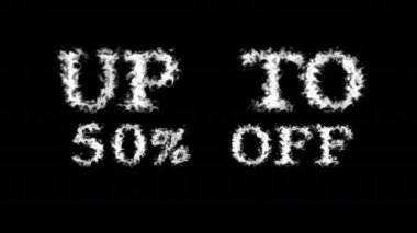 % 50 'ye varan kapalı metin efekti siyah izole arkaplan. Yüksek görsel etkiyle canlandırılmış metin efekti. harf ve metin efekti.
