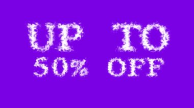 Bulutların% 50 'sine kadar kapalı mesaj efekti menekşe izole arkaplan. Yüksek görsel etkiyle canlandırılmış metin efekti. harf ve metin efekti.