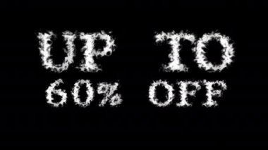 % 60 'a kadar kapalı metin efekti siyah izole arkaplan. Yüksek görsel etkiyle canlandırılmış metin efekti. harf ve metin efekti.