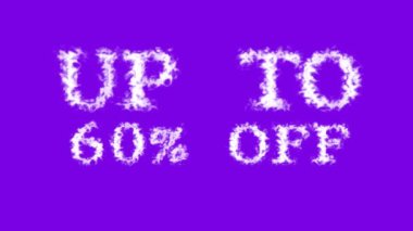 Bulutların% 60 'ına kadar kapalı mesaj efekti menekşe izole arkaplan. Yüksek görsel etkiyle canlandırılmış metin efekti. harf ve metin efekti.