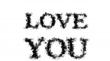 Love You duman etkisi beyaz izole arka plan. Yüksek görsel etkiyle canlandırılmış metin efekti. harf ve metin efekti.