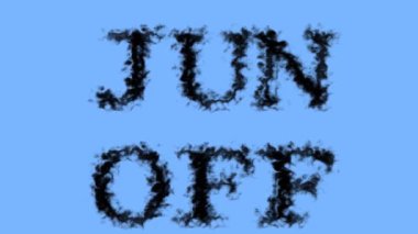 Jun Off duman efekti gökyüzü izole arka plan. Yüksek görsel etkiyle canlandırılmış metin efekti. harf ve metin efekti.