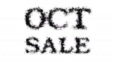 Oct Sale duman etkisi beyaz izole arka plan. Yüksek görsel etkiyle canlandırılmış metin efekti. harf ve metin efekti.