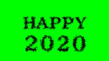 Mutlu 2020 duman etkisi yeşil izole arka plan. Yüksek görsel etkiyle canlandırılmış metin efekti. harf ve metin efekti.