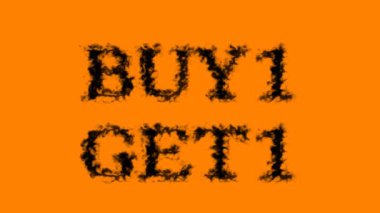 Buy1 duman etkisi turuncu izole arka plan. Yüksek görsel etkiyle canlandırılmış metin efekti. harf ve metin efekti.