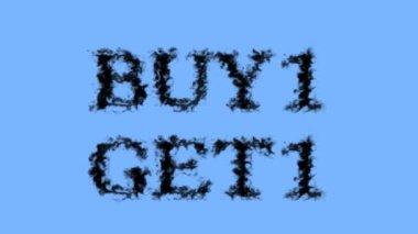 Buy1 Get1 duman etkisi gökyüzü izole arkaplan. Yüksek görsel etkiyle canlandırılmış metin efekti. harf ve metin efekti.