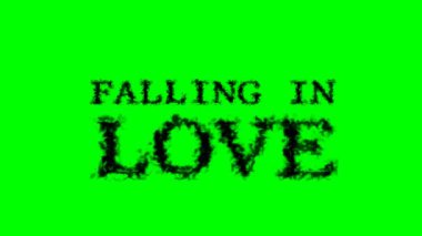 Aşık olmak dumanlı mesaj efekti yeşil izole arkaplan. Yüksek görsel etkiyle canlandırılmış metin efekti. harf ve metin efekti.