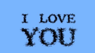 I Love You dumanı etkisi gökyüzü izole arka plan. Yüksek görsel etkiyle canlandırılmış metin efekti. harf ve metin efekti.