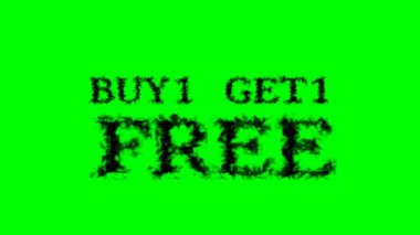 Buy1 Get1 ücretsiz duman mesajı efekti yeşil izole arkaplan. Yüksek görsel etkiyle canlandırılmış metin efekti. harf ve metin efekti.