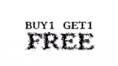 Buy1 Get1 ücretsiz duman etkisi beyaz izole arkaplan. Yüksek görsel etkiyle canlandırılmış metin efekti. harf ve metin efekti.