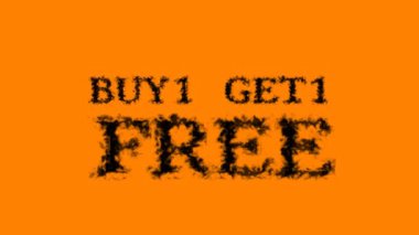Buy1 Get1 ücretsiz duman efekti turuncu izole arka plan. Yüksek görsel etkiyle canlandırılmış metin efekti. harf ve metin efekti.