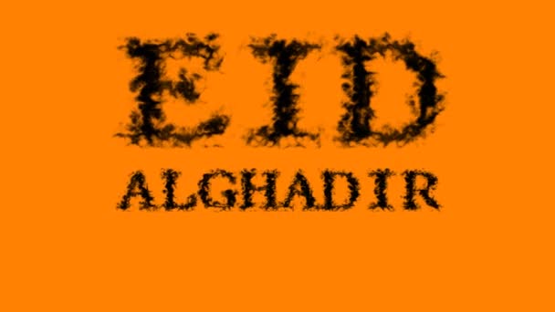 Eid Alghadir煙テキスト効果オレンジ隔離された背景 視覚効果の高いアニメーションテキスト効果です 手紙とテキスト効果 — ストック動画