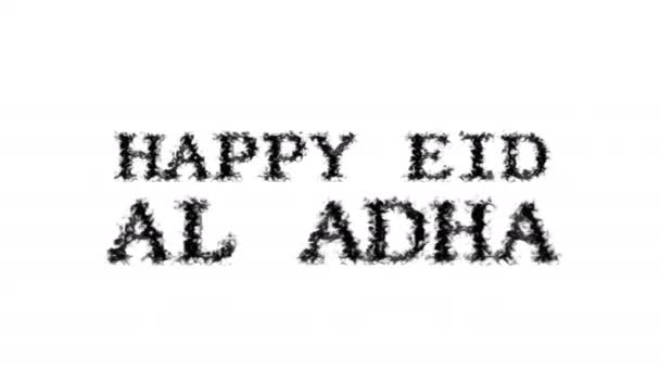 Happy Eid Adhaの煙テキストエフェクト白の隔離された背景 視覚効果の高いアニメーションテキスト効果です 手紙とテキスト効果 — ストック動画