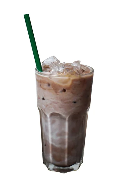 Kesme yolu olan beyaz arkaplanda izole edilmiş buzlu çikolata