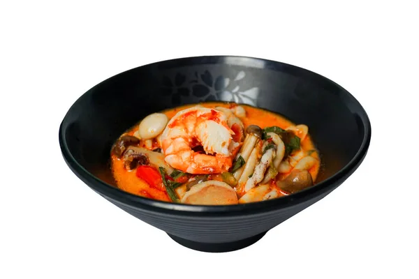 Comida Tailandesa Tomyum Sopa Picante Con Mariscos Isoalados Sobre Fondo — Foto de Stock