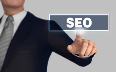 SEO kavramı 3d illüstrasyon itme parmak ile