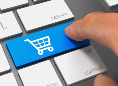 alışveriş sepeti klavye ile parmak 3d konsept illüstrasyon itme