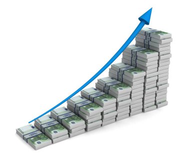 Beyaz arka plan üzerinde para grafik 3d çizim