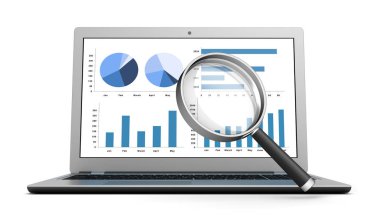 Laptop ve iş ekonomi grafik grafik 3d çizim