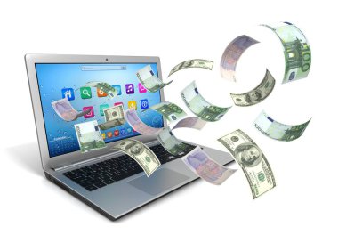 Çevrimiçi para kazanma kavramı 3d illüstrasyon izole