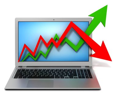 Laptop ve iş ekonomi grafik grafik 3d çizim