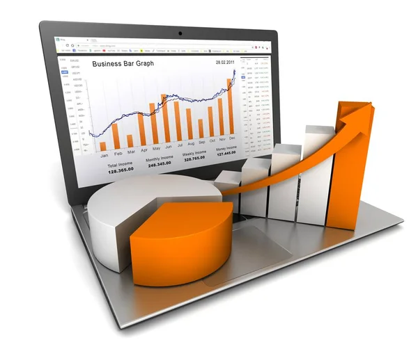 Laptop Und Business Finance Diagramm Illustration — Stockfoto
