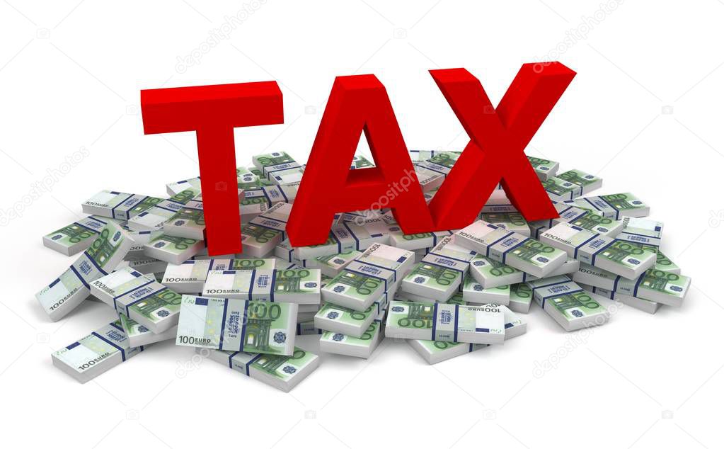 tax and money bills 3d illustration isolated on white background