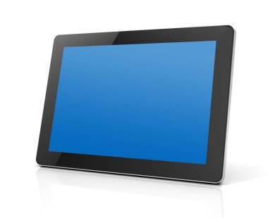 tablet bilgisayar 3d resimde beyaz arka plan üzerinde