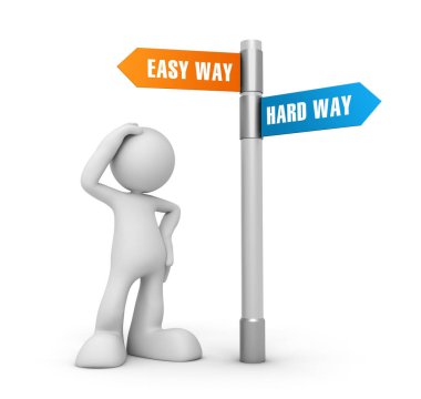 kolay zor yoldan kavramı 3d illüstrasyon izole beyaz arka plan üzerinde