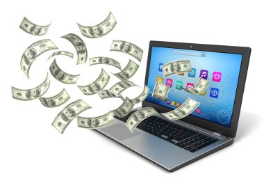 Çevrimiçi para kazanma kavramı 3d illüstrasyon izole