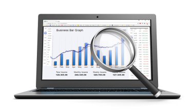 Laptop ve iş ekonomi grafik grafik 3d çizim