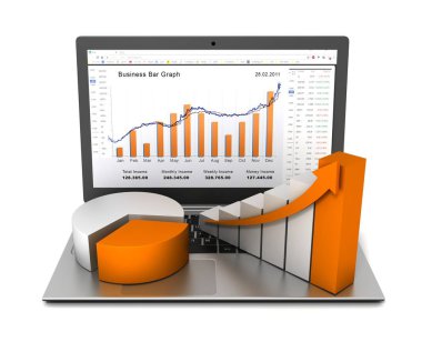 Laptop ve iş ekonomi grafik grafik 3d çizim
