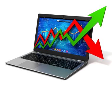 Laptop ve iş ekonomi grafik grafik 3d çizim