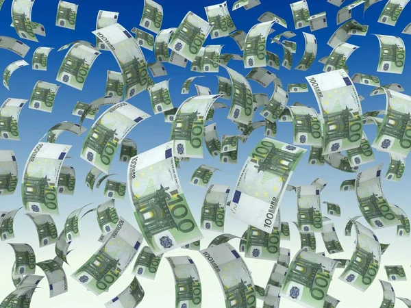 falling money bills 3d illustration on sky background