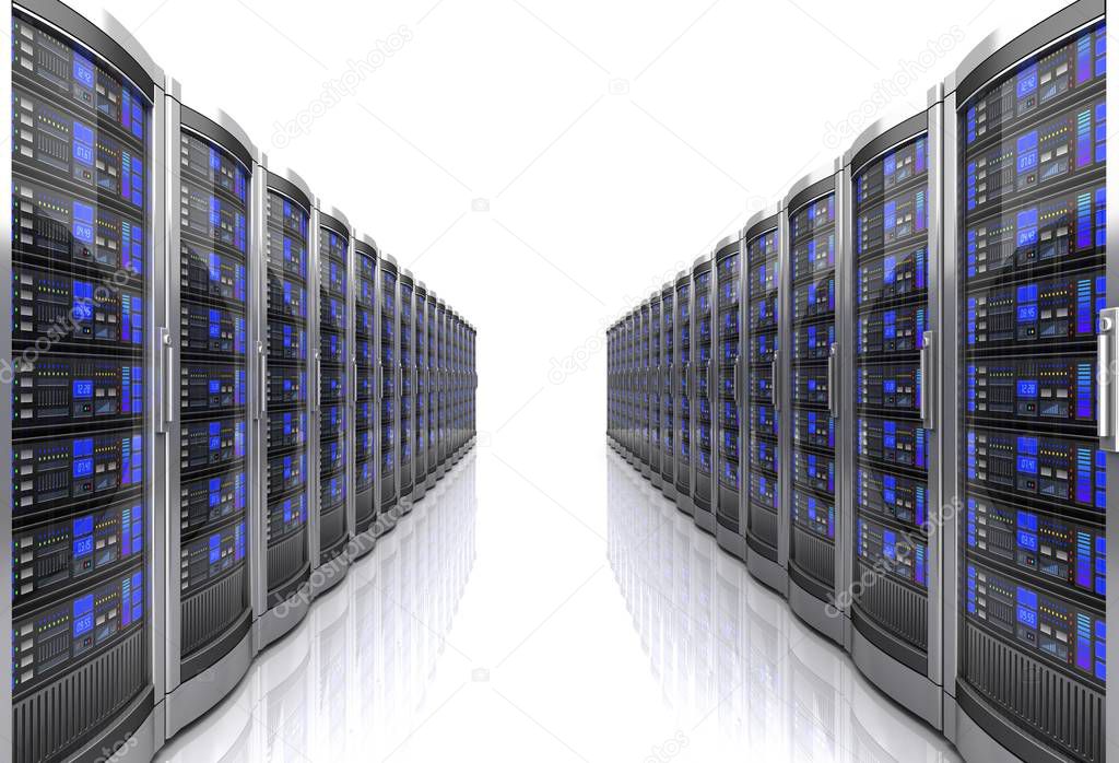 network workstation servers 3d illustration isolated on white background